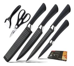 Set Juego Cuchillos Cocina 6 Pz Acero Cerámica Profesional Color Negro